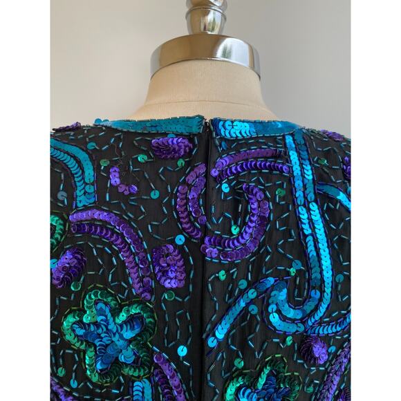Vintage Retro 1980's Lawrence Kazar Fully Sequinned Evening Dress size Large - Picture 8 of 14
